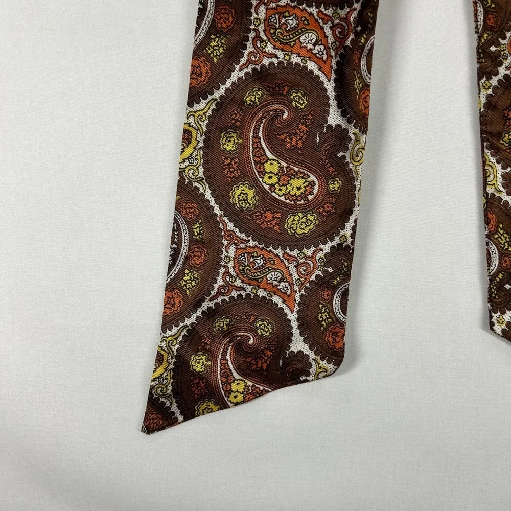 Vintage 80s Woman's Long Scarf Paisley Brown And Orange Boho Hippie